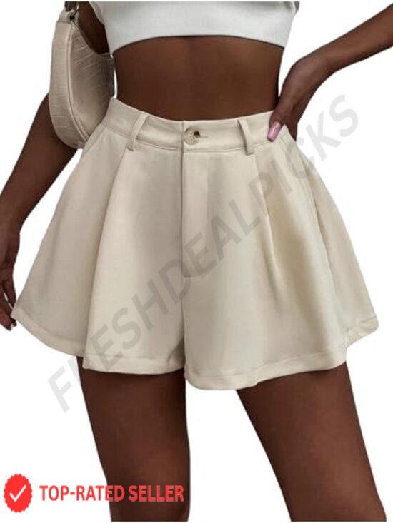 Pants - Elastic High Waisted Wide Leg Pleated Flowy Casual Shorts with Pockets
